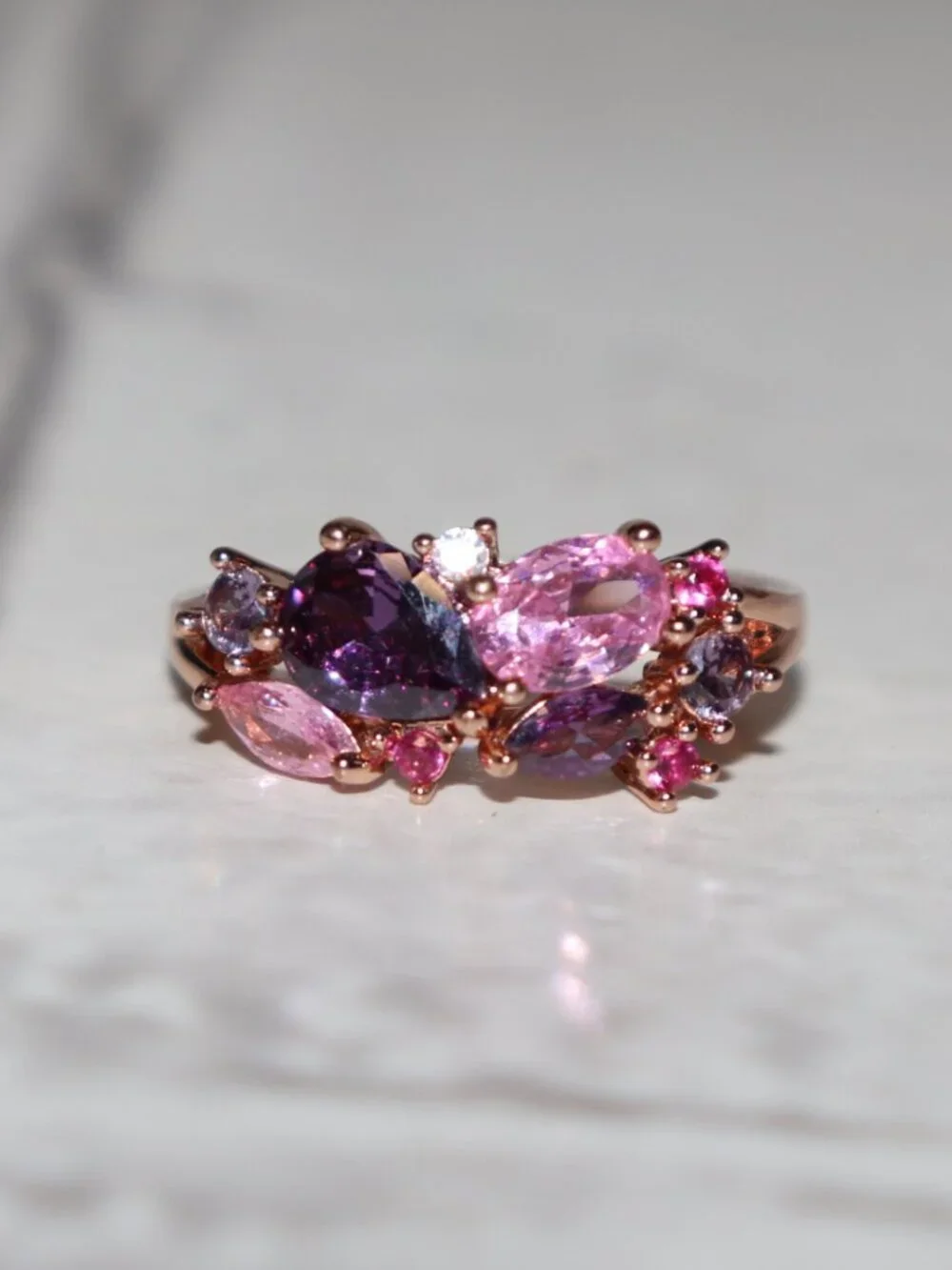 ✨ NWOT Rose Gold Pink & Purple Multi‑Stone Ring • Size 9.5 ✨